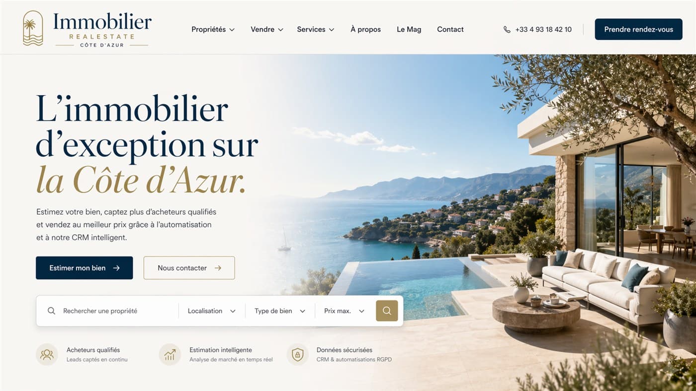 Template de site Immobilier Realestate — header et hero section