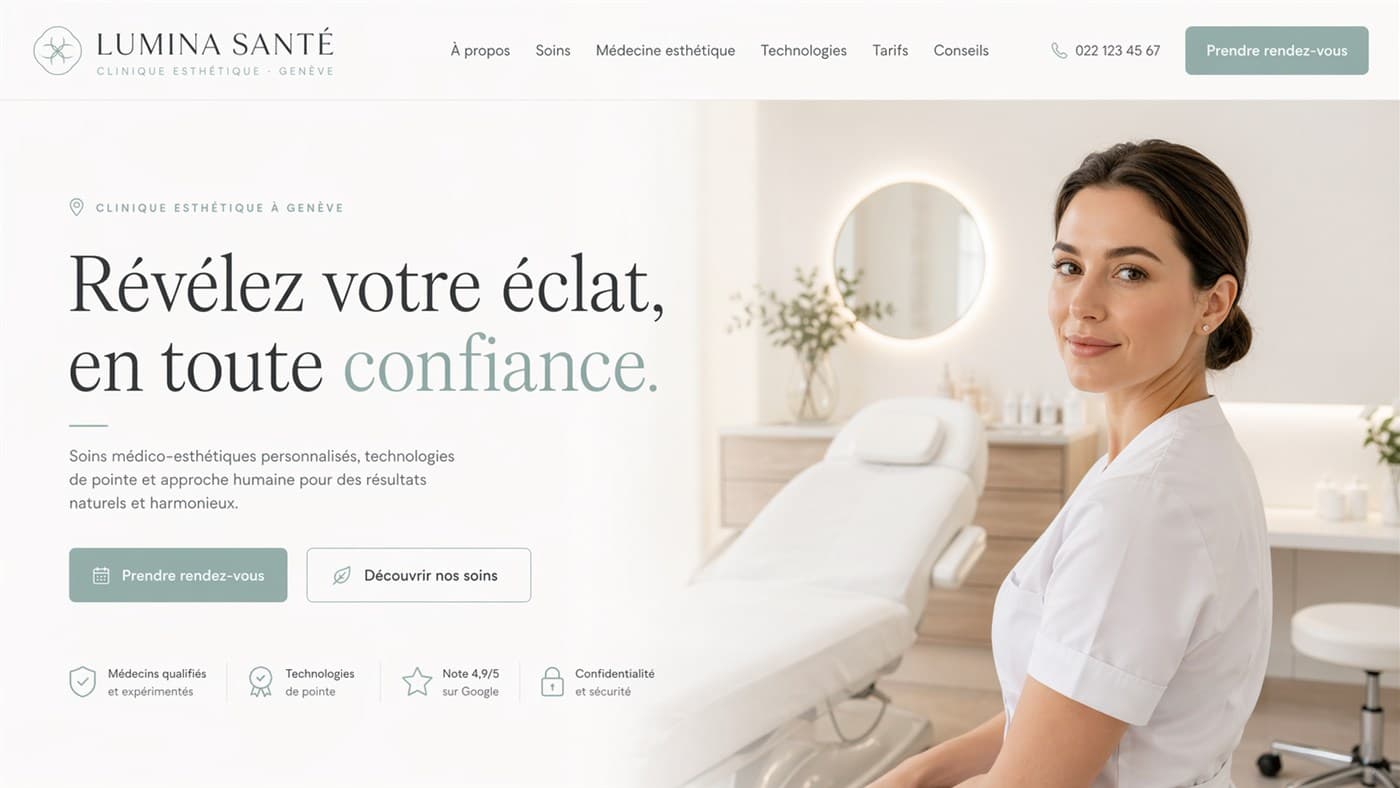 Template de site Lumina Santé — header et hero section