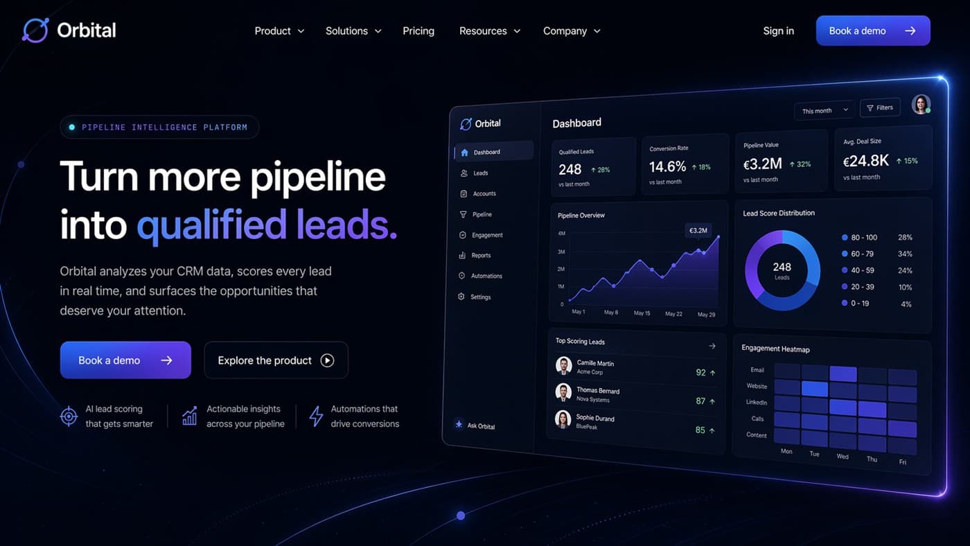 Template de site Orbital — header et hero section