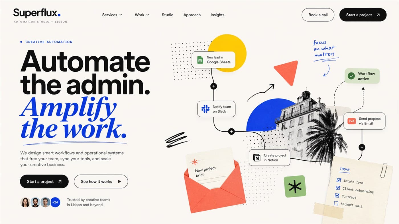 Template de site Superflux — header et hero section