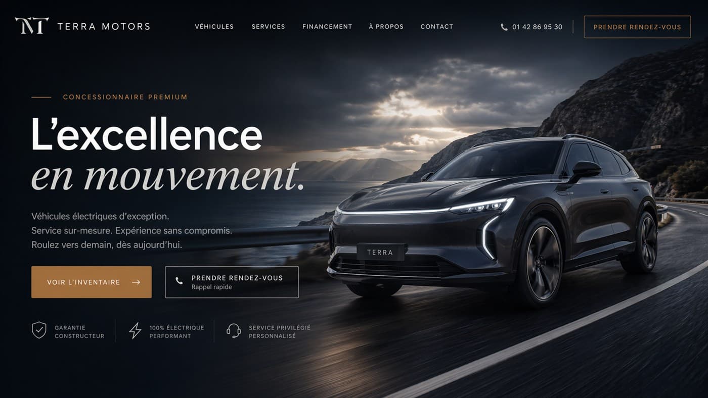 Template de site Terra Motors — header et hero section