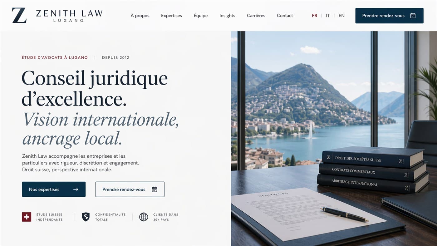 Template de site Zenith Law — header et hero section